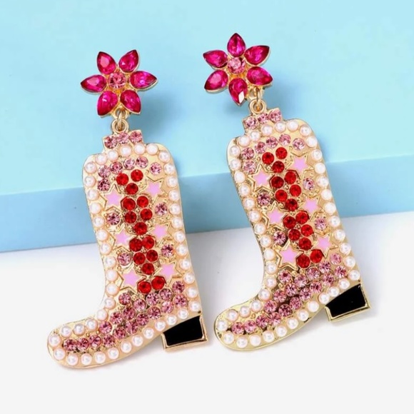❤️❤️ FREE Cowboy Boots Boho Peasant Rhinestone Rock Nashville Art Chic Earrings - Picture 3 of 3